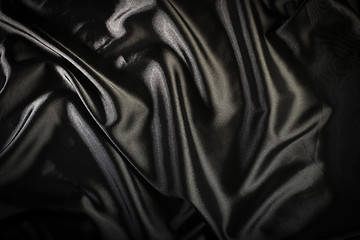 Image showing Shiny black satin fabric