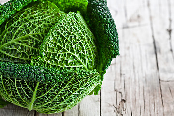 Image showing fresh savoy cabbage closeup