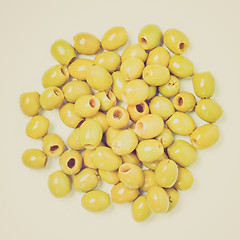 Image showing Retro look Green olives