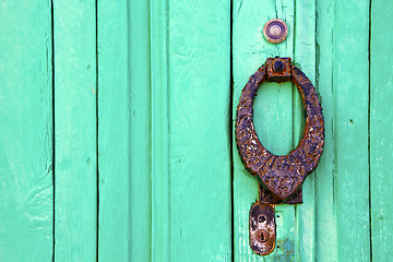 Image showing knocker lanzarote abstract door wood in the green 