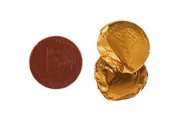 Image showing Euro currency, chocolate coins