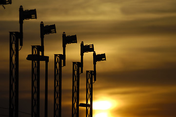 Image showing Landing lights and sunset