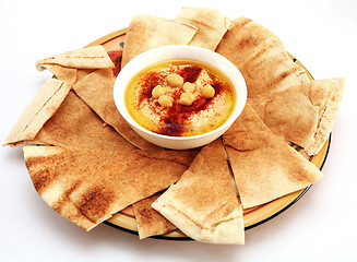 Image showing Hummus and bread