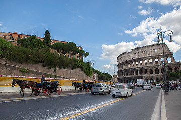 Image showing Rome, Italy - 17 october 2012: Busy street near Colosseum - anci