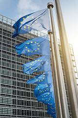 Image showing European Union flags in front of the Berlaymont building (Europe