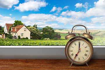 Image showing View of house on summer vineyard landscape from window with alar