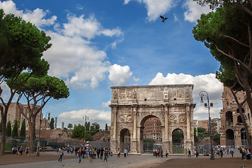 Image showing Rome, Italy - 17 october 2012: Tourists walking near Constantine