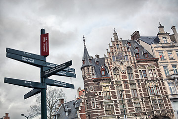 Image showing Tourist signpost in center of Brussels, Belgium