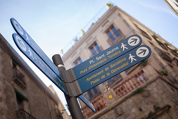 Image showing Sign post with directions in the center of Barcelona