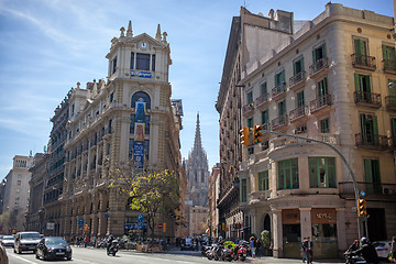 Image showing Barcelona, Spain - 17 april 2013: Photo of famous Via Laietana s