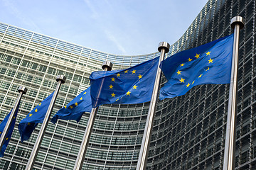 Image showing European Union flags in front of the Berlaymont building (Europe