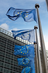 Image showing European Union flags in front of the Berlaymont building (Europe