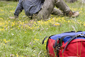 Image showing Resting from hiking