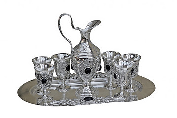 Image showing Silver goblets with jug