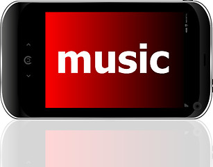 Image showing music word on smart mobile phone, holiday concept