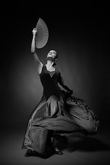 Image showing Black and white photo of young woman dancing flamenco