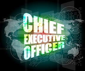 Image showing chief executive officer words on digital screen background with world map