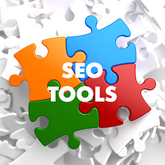 Image showing SEO Tools on Multicolor Puzzle.