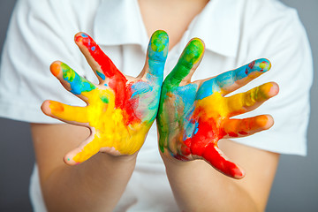 Image showing hands painted  in colorful paints