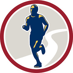 Image showing Marathon Runner Running Circle Retro