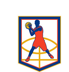 Image showing Basketball Player Passing Ball Shield Retro