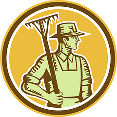 Image showing Organic Farmer Rake Woodcut Retro