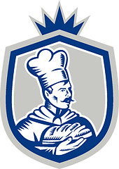 Image showing Baker Holding Bread Loaf Woodcut Crest