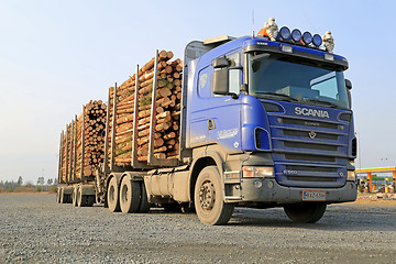 Image showing Blue Scania V8 Timber Truck