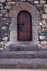 Image showing lanzarote  spain canarias brass brown knocker in a   closed wood