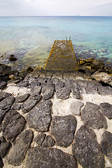 Image showing pier    water  boat yacht coastline and summer in lanzarote spai