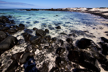 Image showing sky light  beach water  in lanzarote  isle foam rock  landscape 