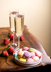 Image showing champagne with  macaroons