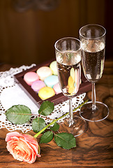 Image showing champagne with  macaroons