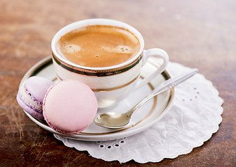 Image showing Coffee and French macaroons