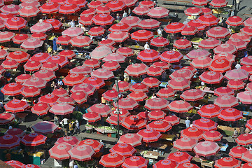 Image showing Traditional parasols on the Zagreb market.