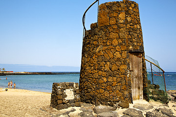 Image showing tower s    black rocks in the   lanzarote 