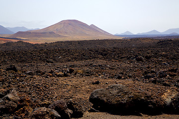 Image showing volcanic  lanzarote  spain  timanfaya  rock  sky  hill and summe