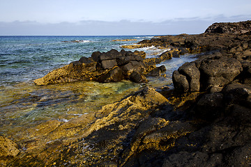 Image showing spain  pond  stone sky coastline and summer   lanzarote 