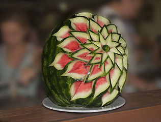 Image showing Watermelon , beautifully decorated with an engraved on it orname