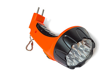 Image showing Electric rechargeable led flashlight on a white background.