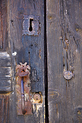 Image showing knocker spain castle lock  lanzarote abstract door wood in the  