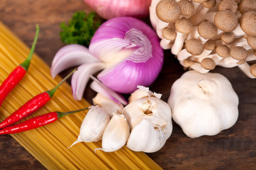 Image showing Italian pasta and mushroom sauce ingredients