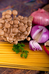 Image showing Italian pasta and mushroom sauce ingredients