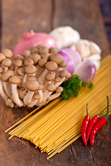 Image showing Italian pasta and mushroom sauce ingredients