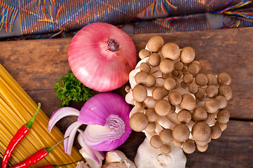 Image showing Italian pasta and mushroom sauce ingredients