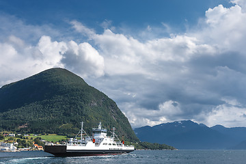 Image showing Ferryboat cruising on Norwegian fjord