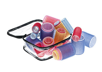 Image showing Case of hair rollers on white