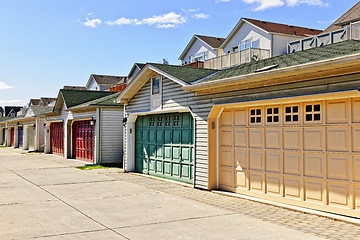 Image showing Row of parking garages