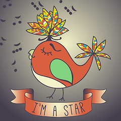 Image showing Illustration sing bird. ribbon and slogan.