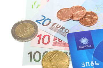 Image showing Global Blue company Tax Free card with European money